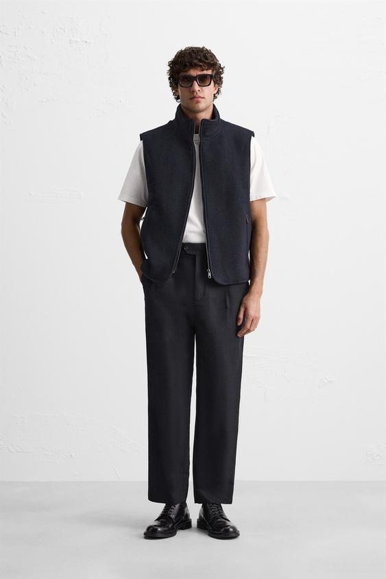 ZIPPERED FELT TEXTURE VEST Navy blue ZARA Canada