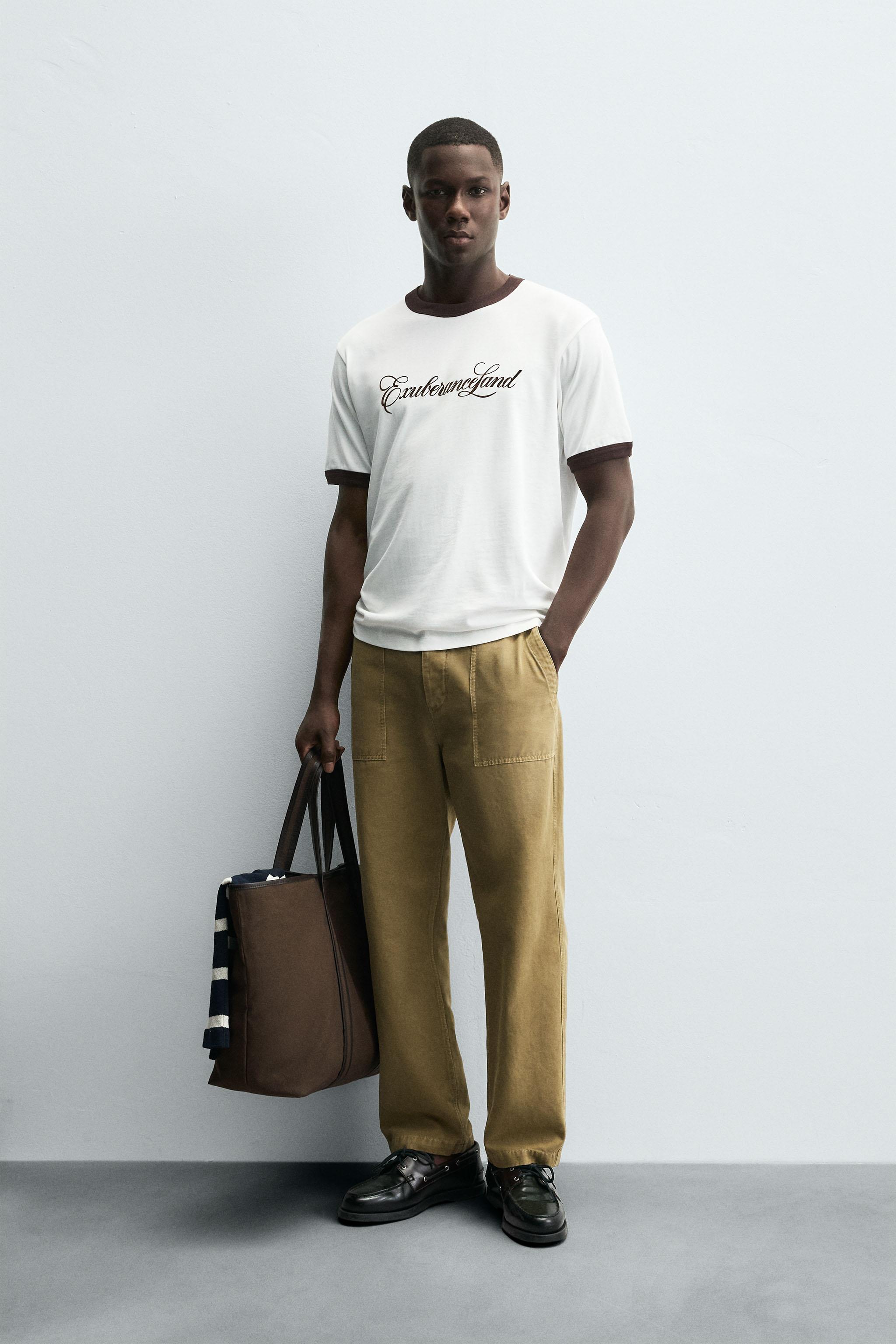 【ZARA】リブ コントラスト テキストＴシャツ 6224/311/323 RIB CONTRAST TEXT T-SHIRT - Yellow | ZARA United States