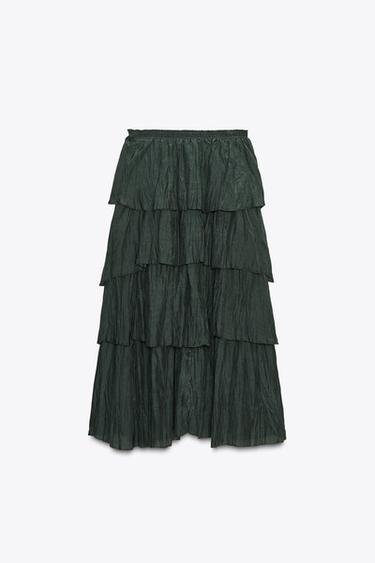 JUPE MIDI VOLANTS ZW COLLECTION - Vert foncé de Zara - Image 7