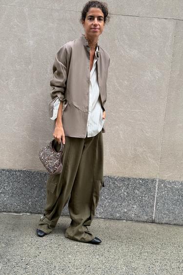Zara ZW COLLECTION BARREL CARGO PANTS - Khaki