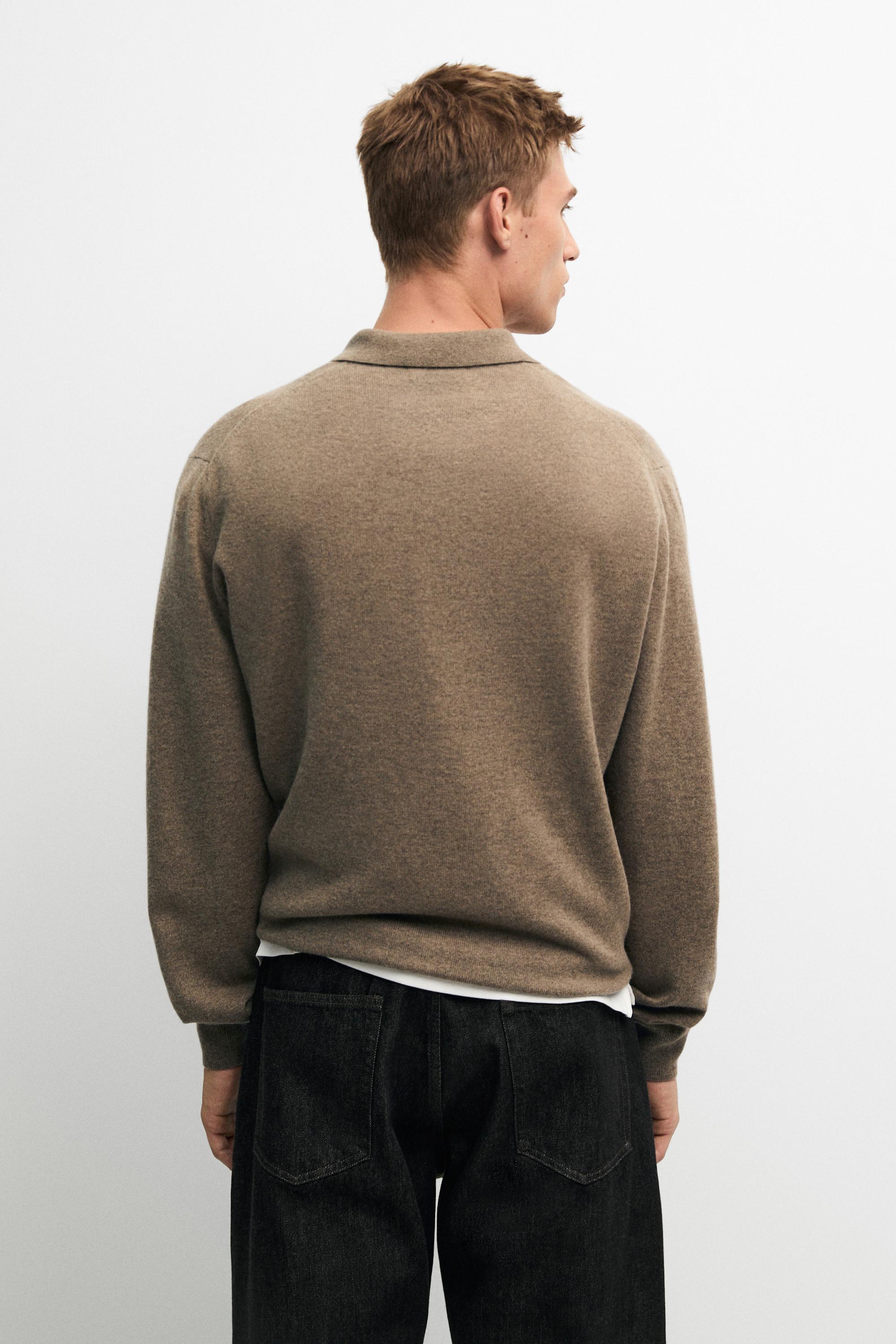 Wool blend knit polo sweater