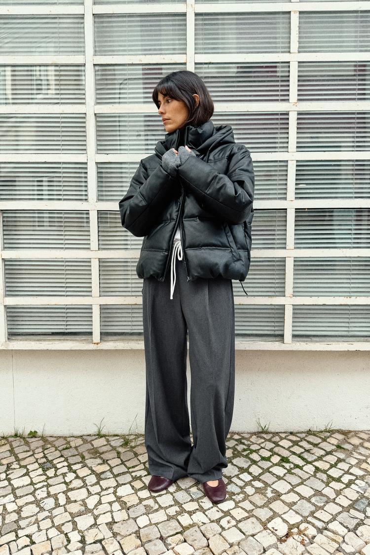 ZARA FAUX LEATHER EFFECT WATER REPELLENT WINDPROOF PUFFER ANORAK
