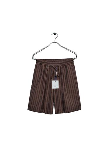 STORIESZ - BERMUDA RAYAS ALGODÓN Y LINO - Chocolate de Zara