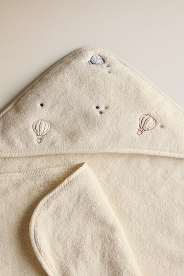 BALLOONS HOODED BABY TOWEL - Light beige by Zara