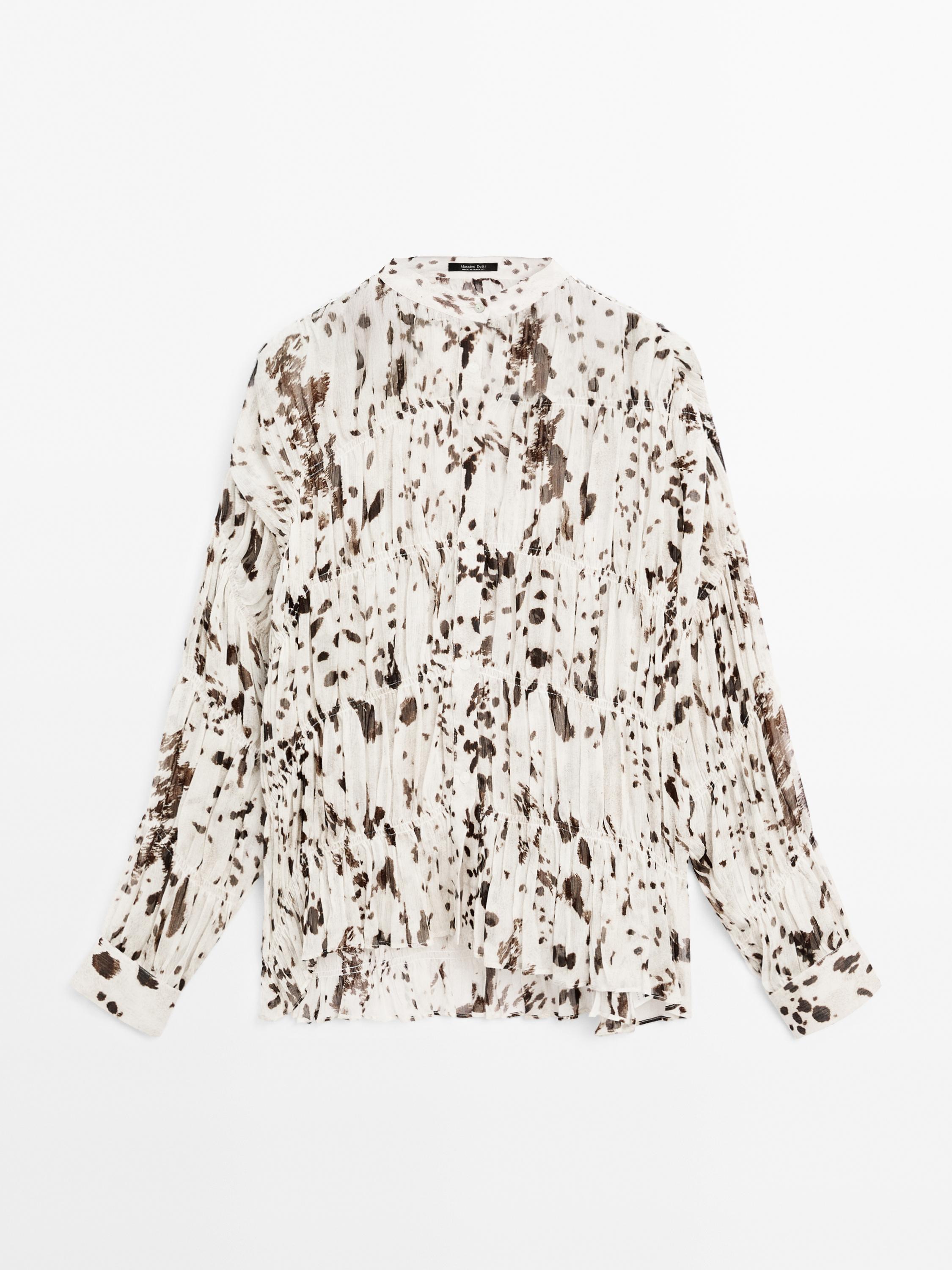 Animal print shirt with gathered detail
