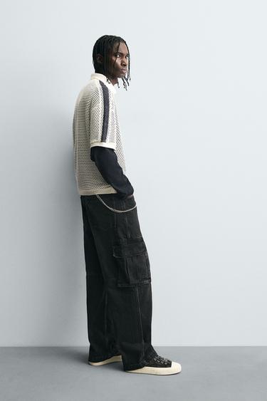 RETRO FOOTBALL OPEN-KNIT POLO SHIRT - Ecru by Zara - Image 3
