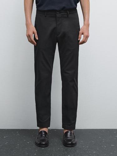 Zara Cotton blend slim fit trousers - Navy blue