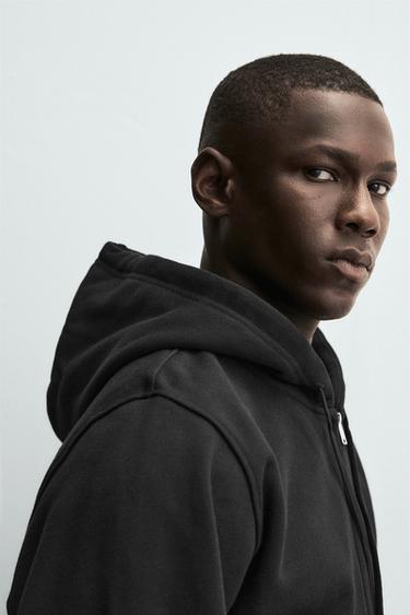 Zara 重磅連帽拉鍊運動衫 - 黑色