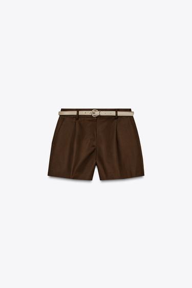 DARTED BERMUDA SHORTS WITH BELT - Brown by Zara - Image 0