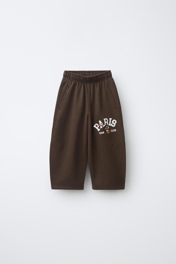 EMBROIDERED BARREL PLUSH TROUSERS - Brown de Zara - Imagen 0