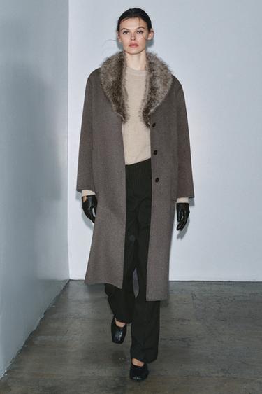 MANTEAU EN MÉLANGE DE LAINE ZW COLLECTION ÉDITION LIMITÉE - Gris taupe de Zara
