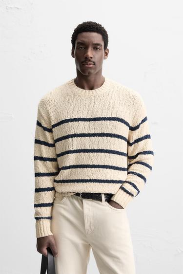 TEXTURED STRIPE SWEATER - Ecru / Navy by Zara - Image 1
