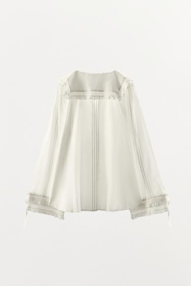 100% COTTON BLOUSE WITH LACE EMBROIDERY - Oyster-white by Zara - Image 7