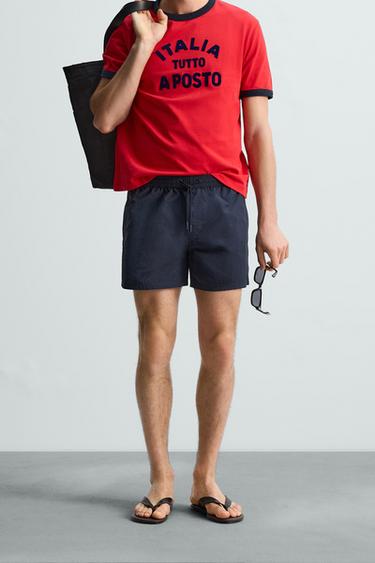 BASIC MID-LENGTH SWIMMING TRUNKS - Navy blue by Zara - Image 1