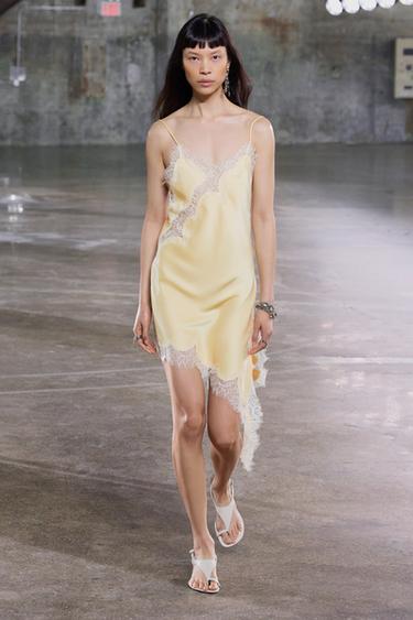 Zara ZW COLLECTION ASYMMETRIC LACE DRESS - Yellow - Image 0