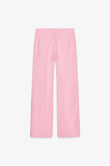 STRAIGHT-LEG LINEN BLEND TROUSERS - Pink by Zara - Image 4