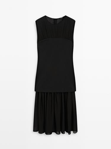 Zara Contrast semi-sheer midi dress - Black