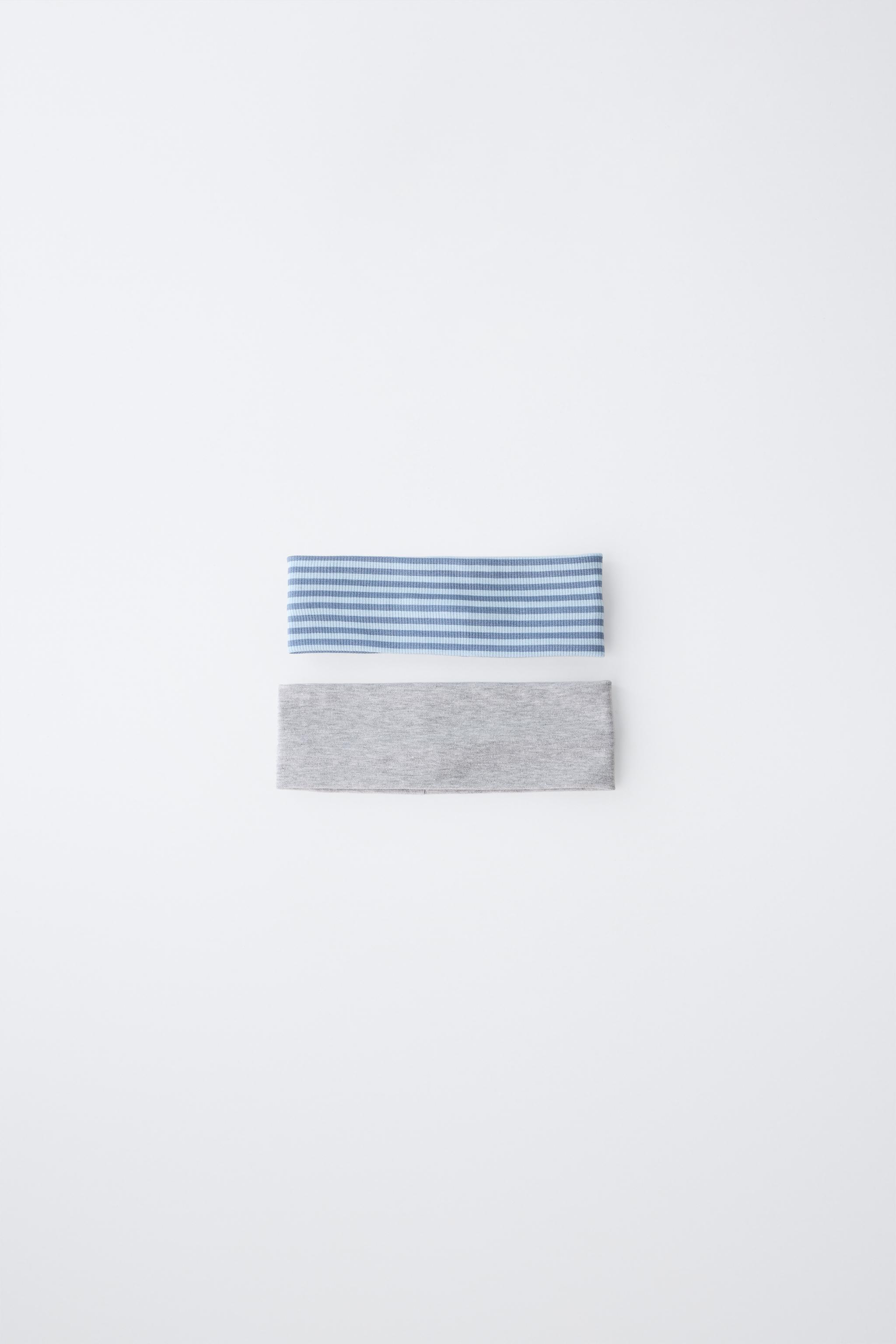 TWO-PACK OF STRIPED STRETCH HEADBANDS — Gray / Blue