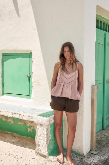 TOP ALGODÓN BORDADOS - Rosa palo de Zara