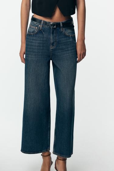 Z1975 HIGH-WAIST BELTED CULOTTES JEANS - Blue by Zara