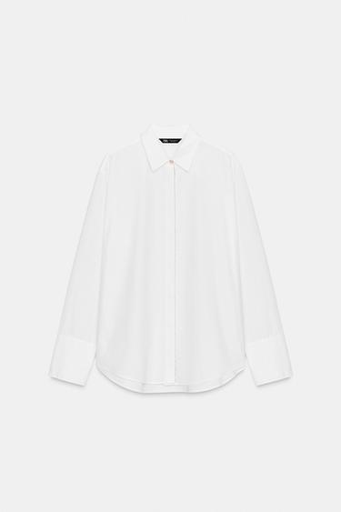 POPLIN SHIRT WITH BEADED PLACKET - White by Zara