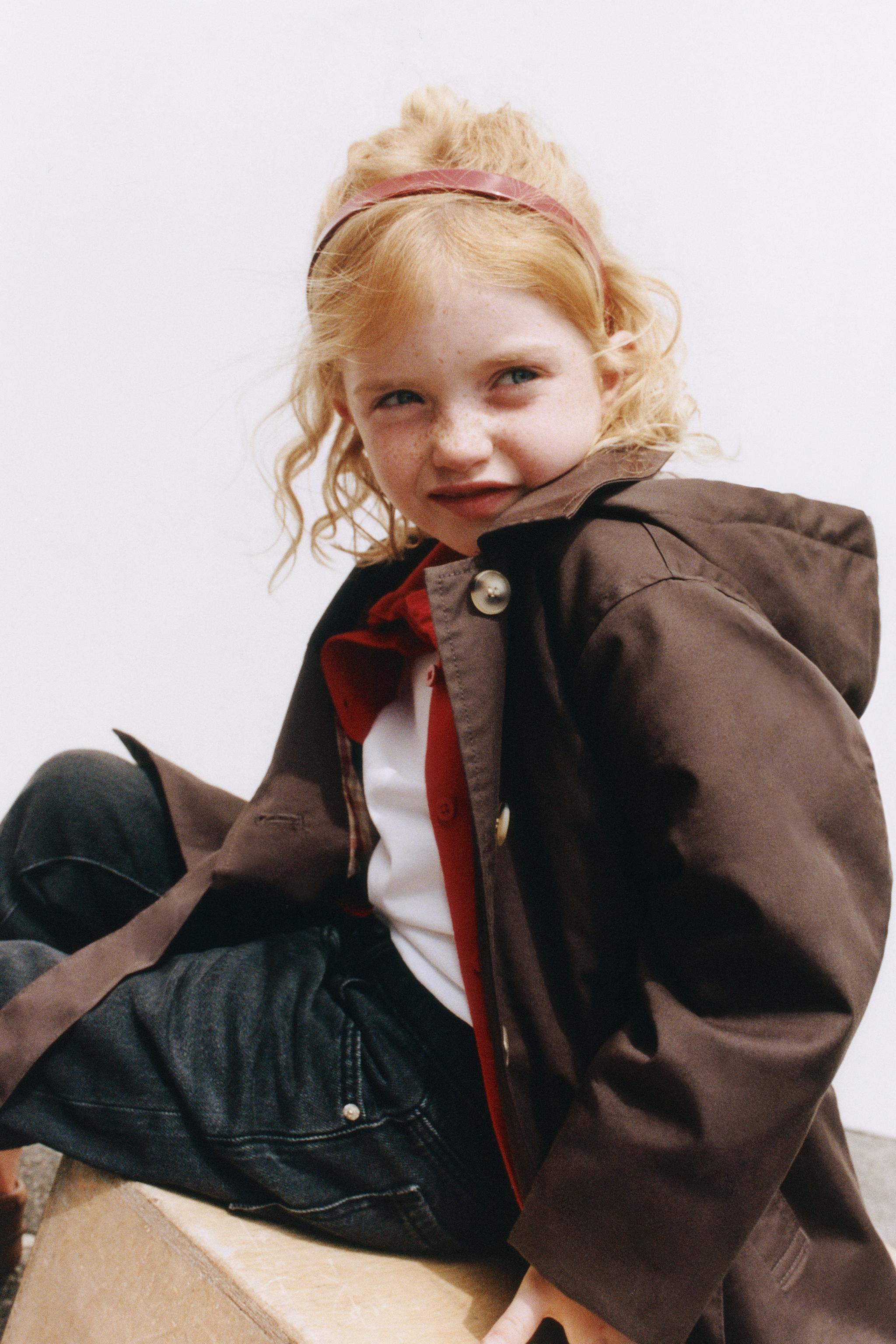 HOODED PLAID-LINED TRENCH COAT