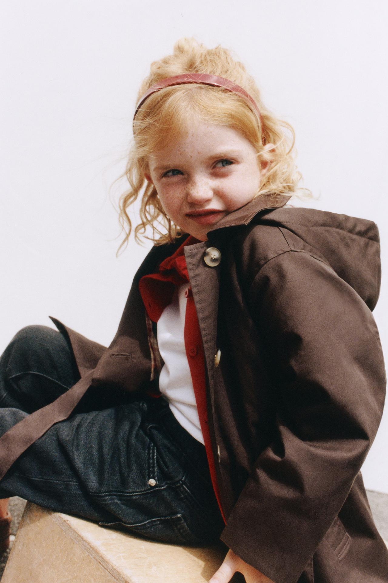 HOODED PLAID-LINED TRENCH COAT — Brown
