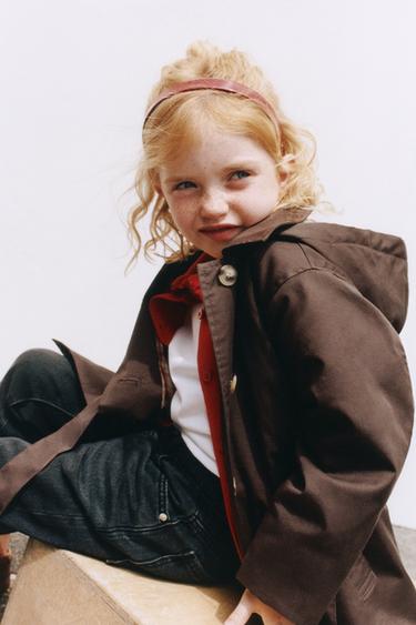 HOODED PLAID-LINED TRENCH COAT — Brown 1