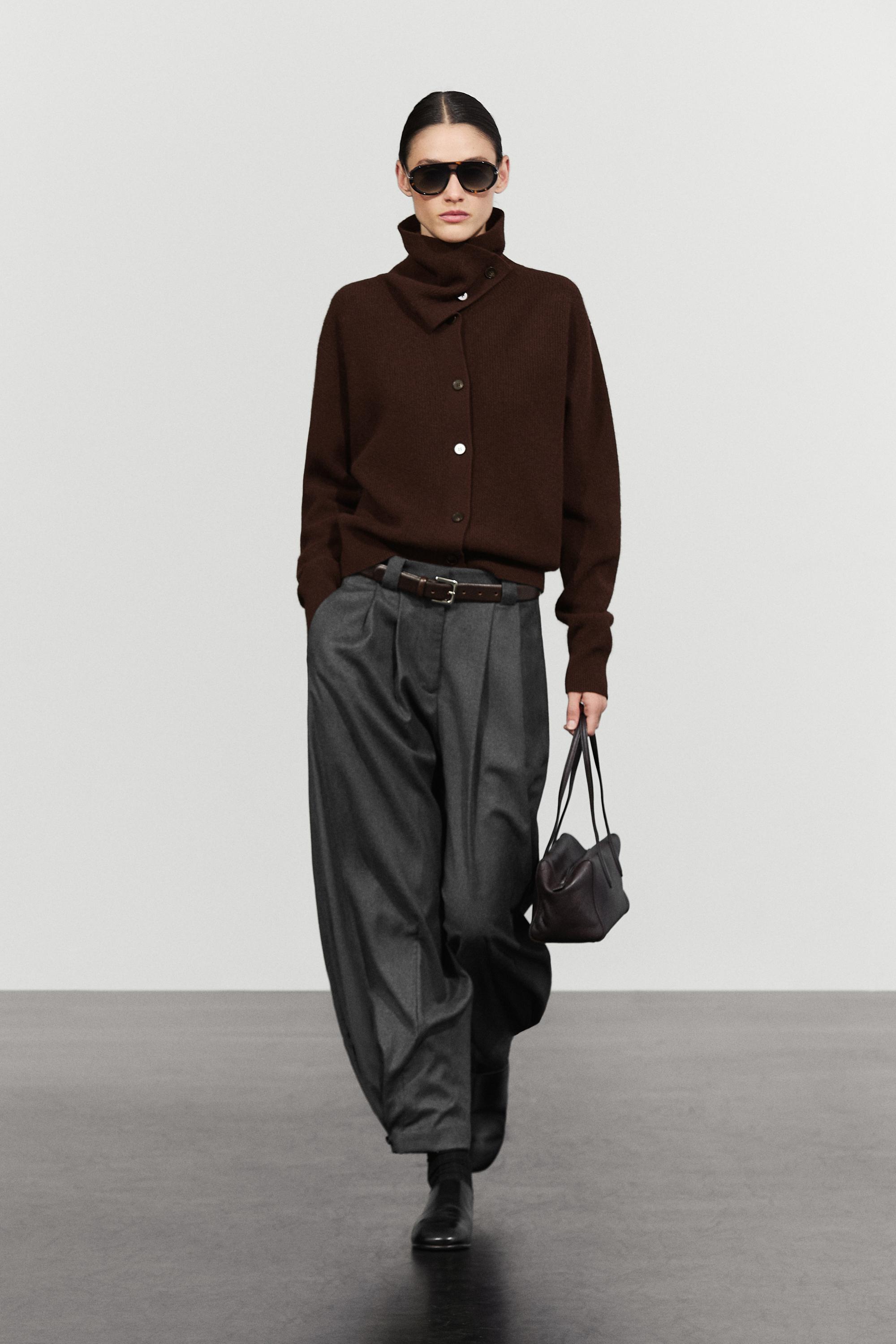 Purl knit funnel neck cardigan - Chocolate | ZARA United States