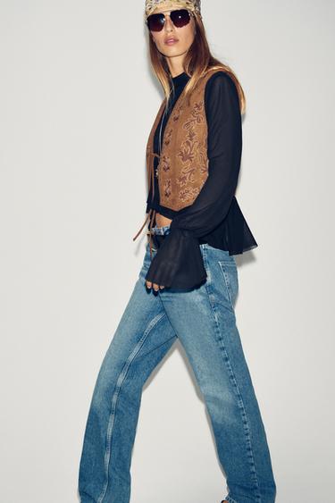 GILET EFFET DAIM BRODÉ AVEC FANTAISIE - Marron tabac de Zara - Image 2