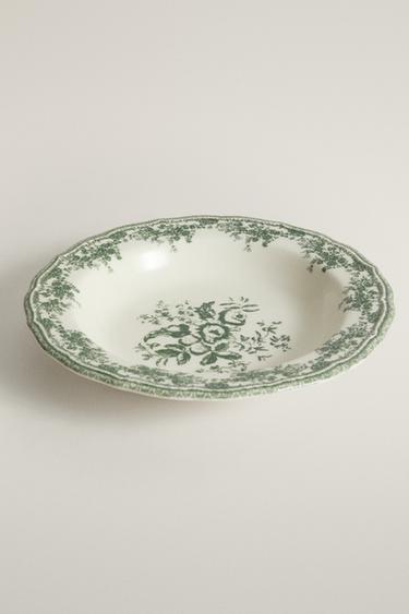 FLORAL EARTHENWARE SOUP PLATE — Dark olive 2