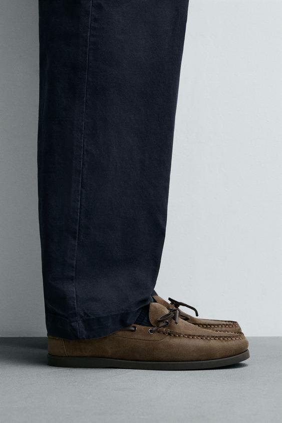 LEATHER DECK SHOES - Taupe Grey by Zara - Image 0