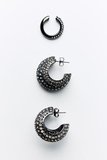 LOT DE BOUCLES D'OREILLES ANNEAU EARCUFF BRILLANTS - Argent foncé de Zara - Image 3