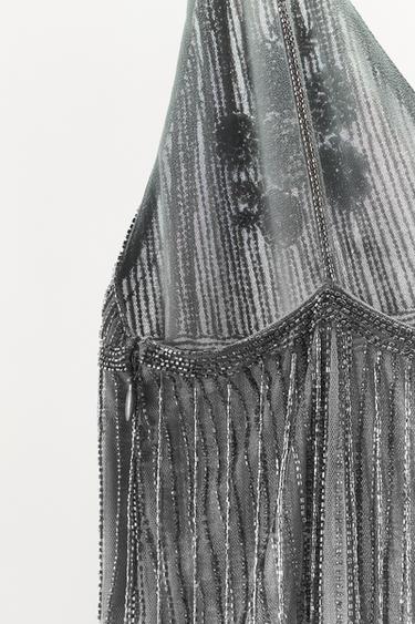 SHORT FRINGED BEADED DRESS - Silver by Zara - Image 6
