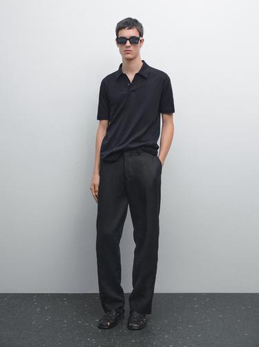 Zara Short sleeve polo shirt with snap-button placket - Navy blue