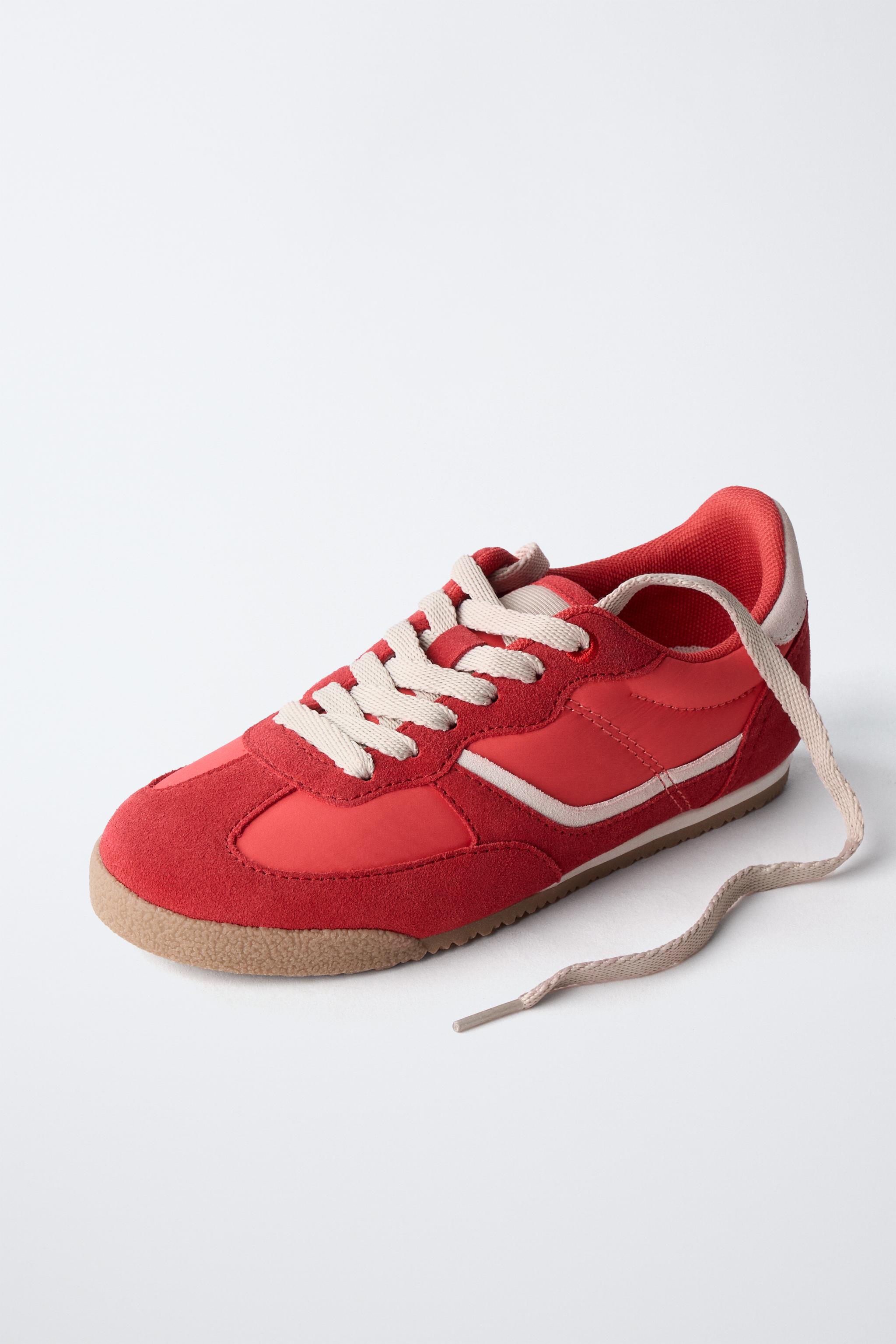 LEATHER SNEAKERS - Red | ZARA United States