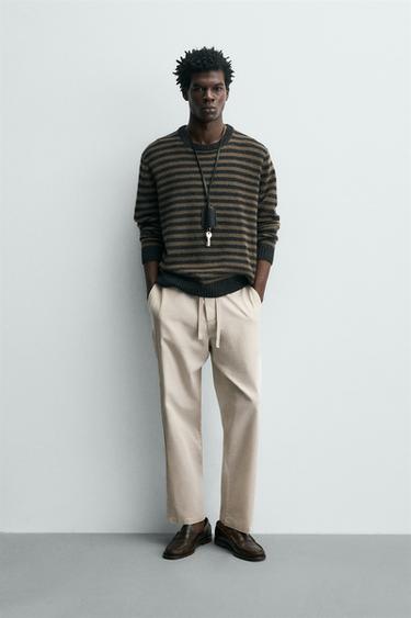 CELANA PANJANG RELAXED FIT KATUN - LINEN - Abu-abu mutiara dari Zara