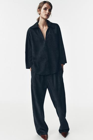 LIMITED EDITION SUEDE LEATHER POCKET SHIRT - Anthracite grey by Zara