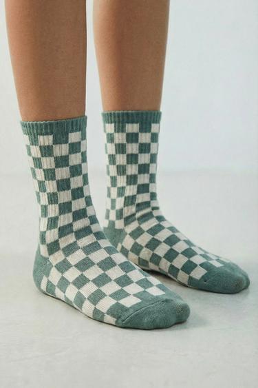 LOT DE TROIS CHAUSSETTES MI-Hautes À DAMIER - Beige clair de Zara