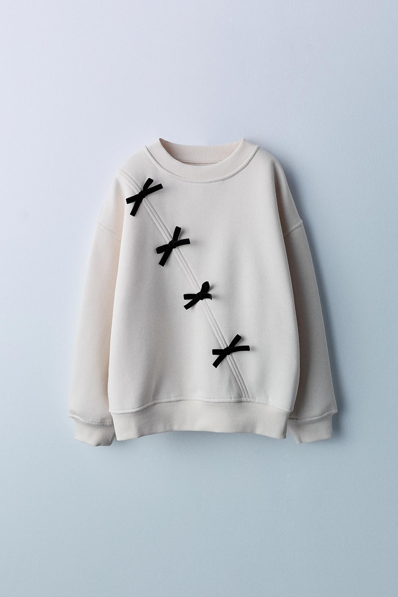 FLOCK BOW SWEATSHIRT — Ecru
