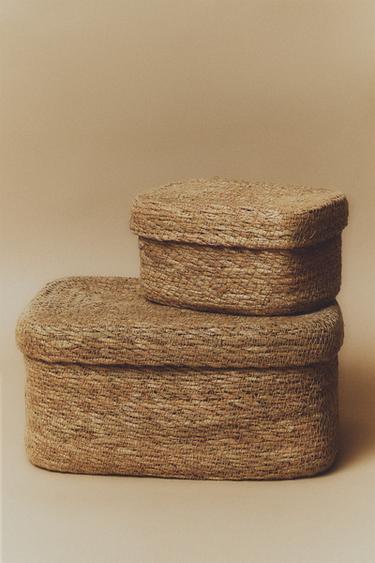 Zara SEAGRASS BASKET WITH LID - Light beige