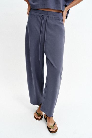 بنطلون ريفي برباط - نيلي by Zara