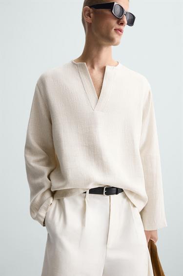 CAMISA POLO ESTRUCTURA MEZCLA LINO - Crudo de Zara