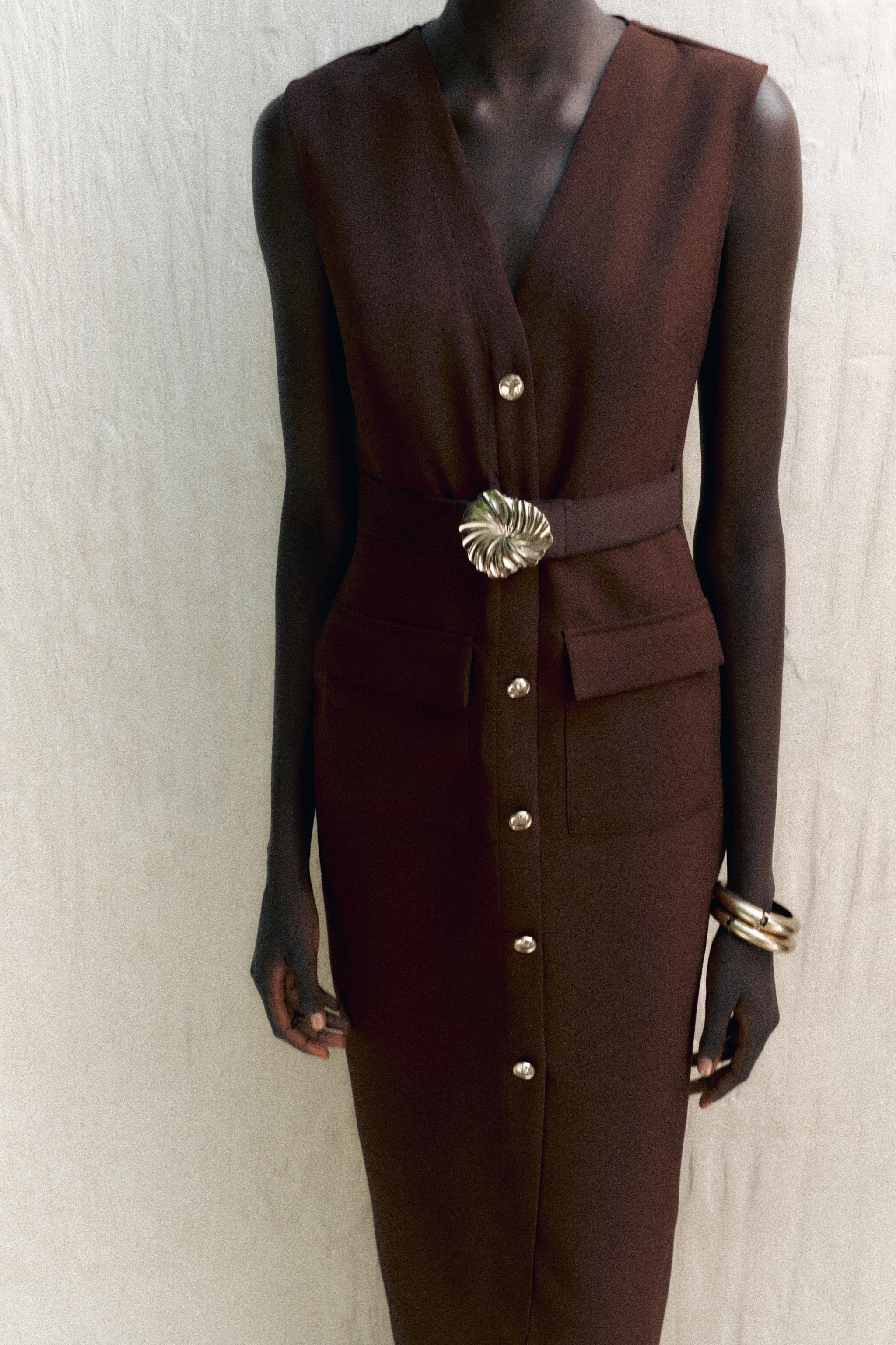 ZARA【NEW】GOLD BUTTON CREPE MIDI DRESS GOLD BUTTON CREPE MIDI DRESS - Black | ZARA Canada