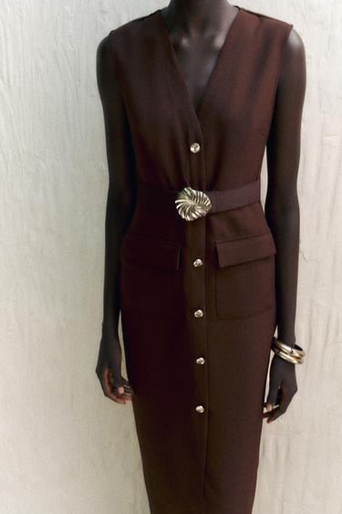 BELTED CREPE MIDI DRESS - Brown by Zara