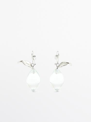 Zara Glass amber teardrop earrings - Silver