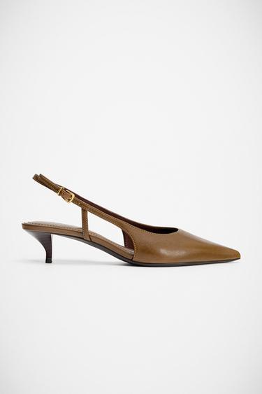 LEATHER KITTEN HEEL SHOES - Brown by Zara