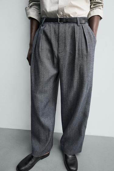RELAXED FIT PLEATED TROUSERS - Blue by Zara