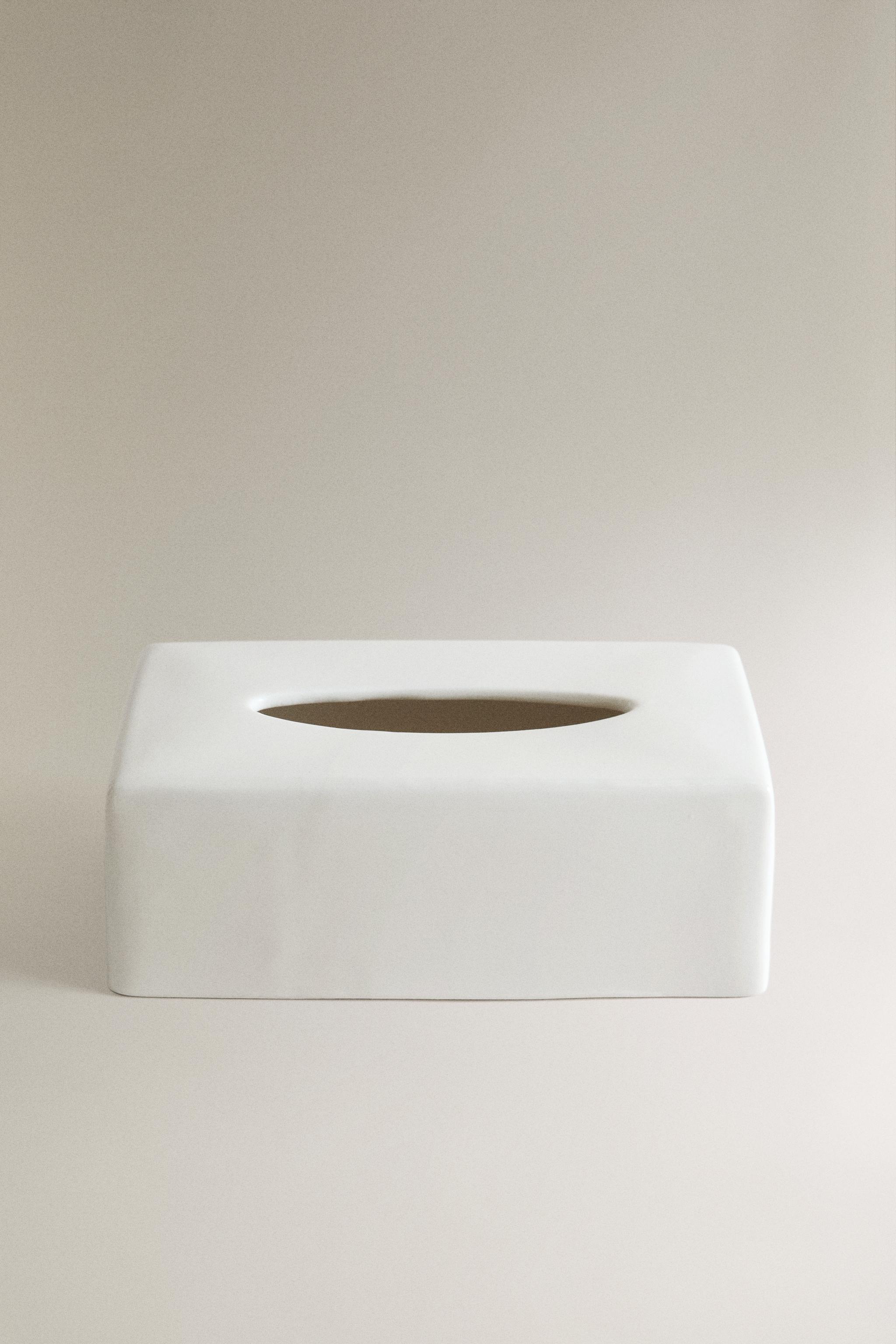 RECTANGULAR CERAMIC TISSUE BOX — Cream