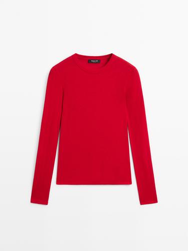 Camiseta manga larga mezcla algodón - Rojo de Zara